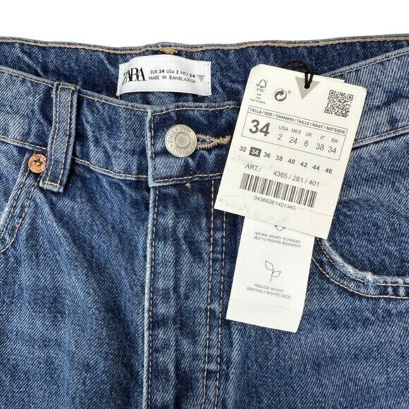 NWT ZARA High Rise Straight Leg Jeans Size 2 Blue - Picture 4 of 6